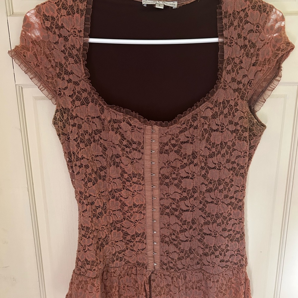 Moa Moa Sheer Trim Top in Brown